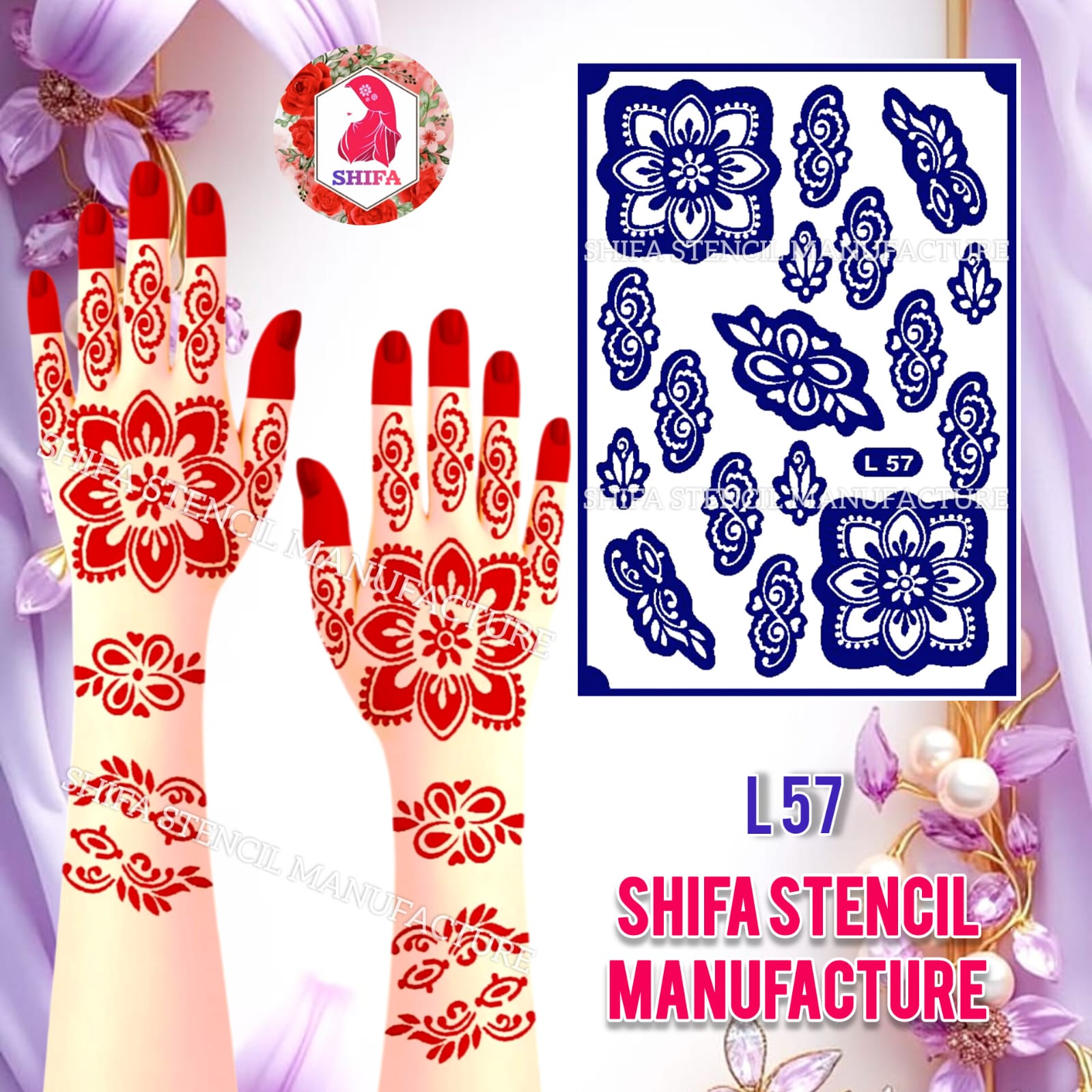 L 57 Mandala Symmetry Sticker Overview Henna Stencil - Shifa Stencil
